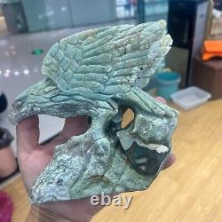 1.99LB Natural banded agate Quartz Hand Carved Eagle Skull Crystal healing decor