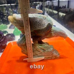 1.99LB Natural banded agate Quartz Hand Carved Eagle Skull Crystal healing decor