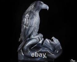 10.3 Gray & White Agate Hand Carved Crystal Eagle and Snake Sculpture