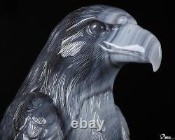 10.3 Gray & White Agate Hand Carved Crystal Eagle and Snake Sculpture