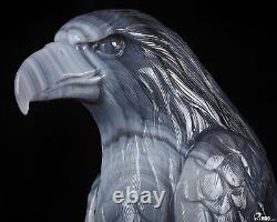 10.3 Gray & White Agate Hand Carved Crystal Eagle and Snake Sculpture