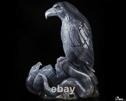 10.3 Gray & White Agate Hand Carved Crystal Eagle and Snake Sculpture