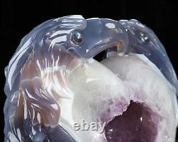 10.4 Agate Amethyst Geode Hand Carved Crystal Eagle Sculpture, Crystal Healing