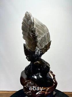 10.56LB Natural Smoky Quartz hand carved crystal Eagle Reiki Healing