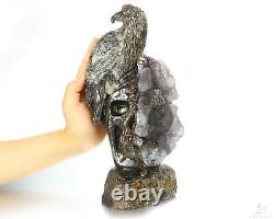 10.6 Pyrite and Fluorite Hand Carved Crystal Skull and Eagle Sculpture