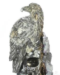 10.6 Pyrite and Fluorite Hand Carved Crystal Skull and Eagle Sculpture