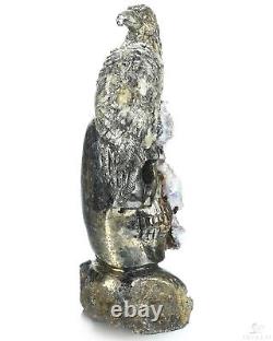 10.6 Pyrite and Fluorite Hand Carved Crystal Skull and Eagle Sculpture