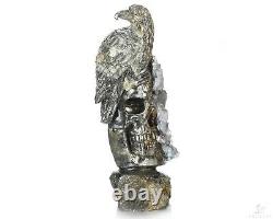 10.6 Pyrite and Fluorite Hand Carved Crystal Skull and Eagle Sculpture