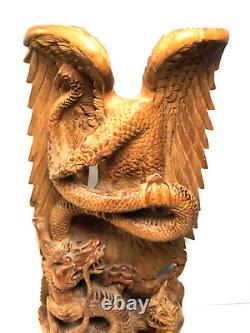 10 Balinese Asian Hand Wood Carved Dragon Eagle Dog Sculpture