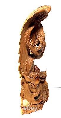 10 Balinese Asian Hand Wood Carved Dragon Eagle Dog Sculpture