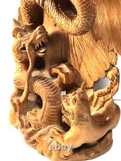 10 Balinese Asian Hand Wood Carved Dragon Eagle Dog Sculpture