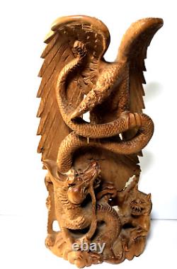 10 Balinese Asian Hand Wood Carved Dragon Eagle Dog Sculpture