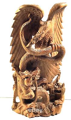 10 Balinese Asian Hand Wood Carved Dragon Eagle Dog Sculpture