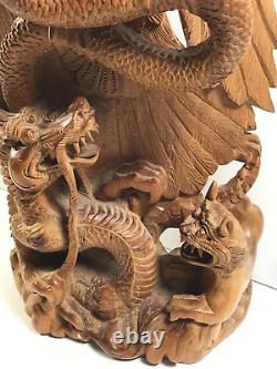 10 Balinese Asian Hand Wood Carved Dragon Eagle Dog Sculpture