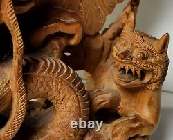 10 Balinese Asian Hand Wood Carved Dragon Eagle Dog Sculpture