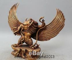 10 Tibet Buddhism Bronze Gild Redpoll Winged Garuda Bird Eagle Buddha Statue