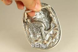 100% fine 925 Silver Hand Carved eagle Statue Netsuke belt fastener noble gift