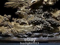 103 CM Indonesia Agarwood Chinese tiercel eagle hawk Great Wall Pine Tree Statue