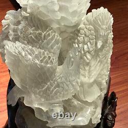 105.3LB Natural White Quartz Hand Carved Crystal Eagle Reiki Healing+Stand. WJ44