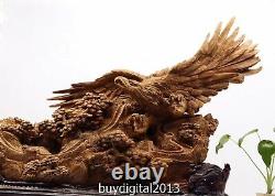 105 CM Indonesia Agarwood Chinese tiercel eagle hawk Great Wall Pine Tree Statue