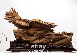 105 CM Indonesia Agarwood Chinese tiercel eagle hawk Great Wall Pine Tree Statue