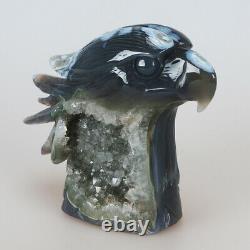 1089g 6.1 Natural Geode Agate Quartz Crystal Hand Carved Eagle Head Carving