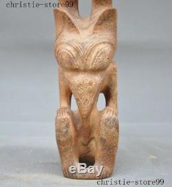 10Chinese Hongshan Culture Old Jade Hand Carved eagle bird head Sun god statue