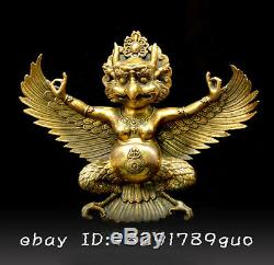 10Tibet Tibetan Buddhism Brass Redpoll Winged Garuda Bird Eagle Buddha Statue