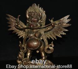 11.6 Old China Bronze Gilt Redpoll Winged Garuda Bird Eagle Buddha Sculpture
