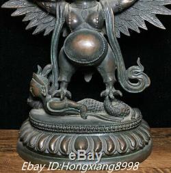 11'' Old Tibet Bronze snake flight Garuda Golden wings Bird Eagle Buddha Statue