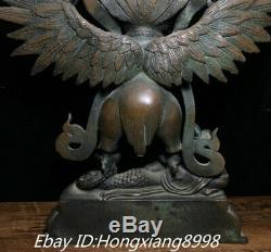 11'' Old Tibet Bronze snake flight Garuda Golden wings Bird Eagle Buddha Statue