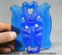 11CM Rare Hongshan Culture Blue Crystal Hand Carved Sun God Eagle Statue DDD13