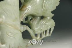 12.38 Exquisite Chinese Old Hand Made Eagle & Tree Jade Statue