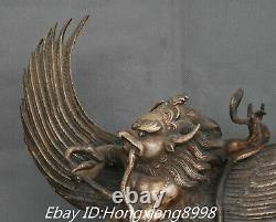 12 Old Tibet Bronze Silver Redpoll Winged Garuda Bird Eagle Buddha Statue