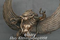 12 Old Tibet Bronze Silver Redpoll Winged Garuda Bird Eagle Buddha Statue