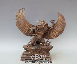 12 Tibetan Buddhism Bronze Gild Garuda Dhwaja Hawk Eagle Bird God Buddha Statue