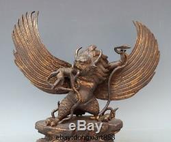12 Tibetan Buddhism Bronze Gild Garuda Dhwaja Hawk Eagle Bird God Buddha Statue