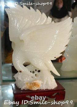 12 Unique Natural White Jade Pure Hand Carved Hawk Eagle Glede Bird King Statue