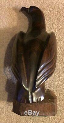 13 1/4 Large Wooden Eagle Statue Hand Carved Sculpture Figurine Art