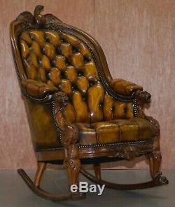 13 Star American Flag & Eagle 1830 Hand Carved Chesterfield Rocking Armchair