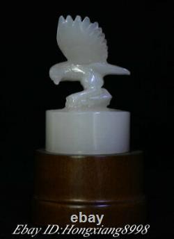 13CM Natural White Jade Carving spread the wings Eagle Hawk Seal Signet Stamp