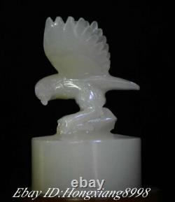 13CM Natural White Jade Carving spread the wings Eagle Hawk Seal Signet Stamp