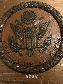 14 Wooden (or Partially) Hand Carved Great Seal Of The USA Eagle Wall Hanging