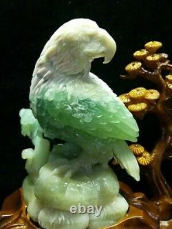 14'' china xiuyan jade hand-carved beautiful home decorate animal hawk eagle