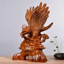 15.5 Chinese Hua Li Wood Hand Carved Da Zhan Hong Tu Eagle Statue Handmade
