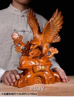 15.5 Chinese Hua Li Wood Hand Carved Da Zhan Hong Tu Eagle Statue Handmade