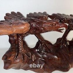 16- 2 Hand Carved Wooden Eagles Fighting Statue Sculpture Art- Vintage 80's