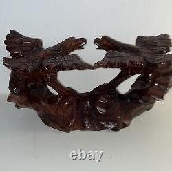 16- 2 Hand Carved Wooden Eagles Fighting Statue Sculpture Art- Vintage 80's