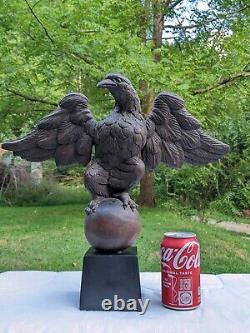 16 American Bald Eagle Perched on Globe Hand-Carved & Painted Plaster Sculpture