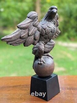 16 American Bald Eagle Perched on Globe Hand-Carved & Painted Plaster Sculpture